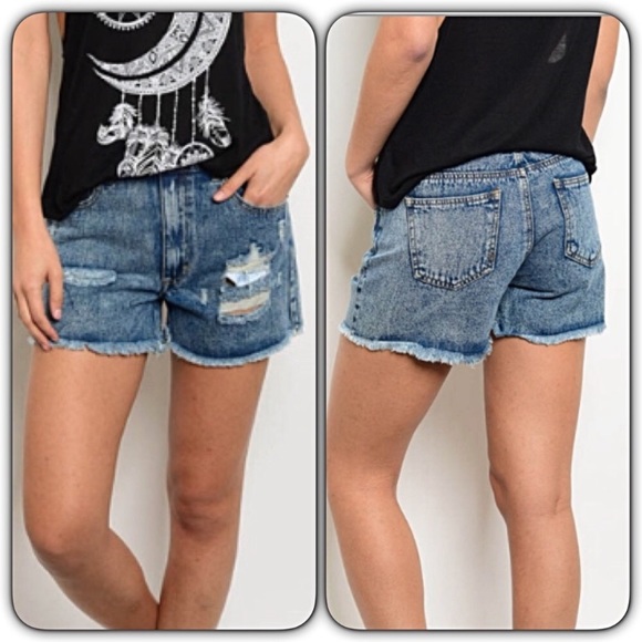 Shorts Distressed Medium Wash Denim Jean XS S - Picture 2 of 6